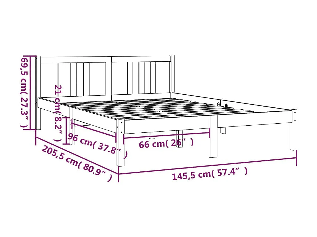 Lit double | Lit adulte | Cadre de lit gris bois massif 140x200 cm
