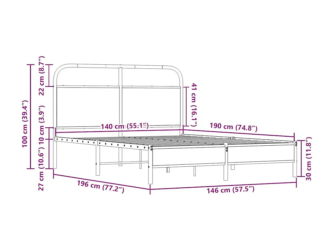Lit double | Lit adulte | Cadre de lit 140x190 cm chêne sonoma