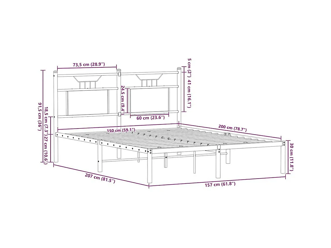 Letto per adulti | Letto matrimoniale | Giroletto senza Materasso Rovere Sonoma 150x200cm in Truciolato