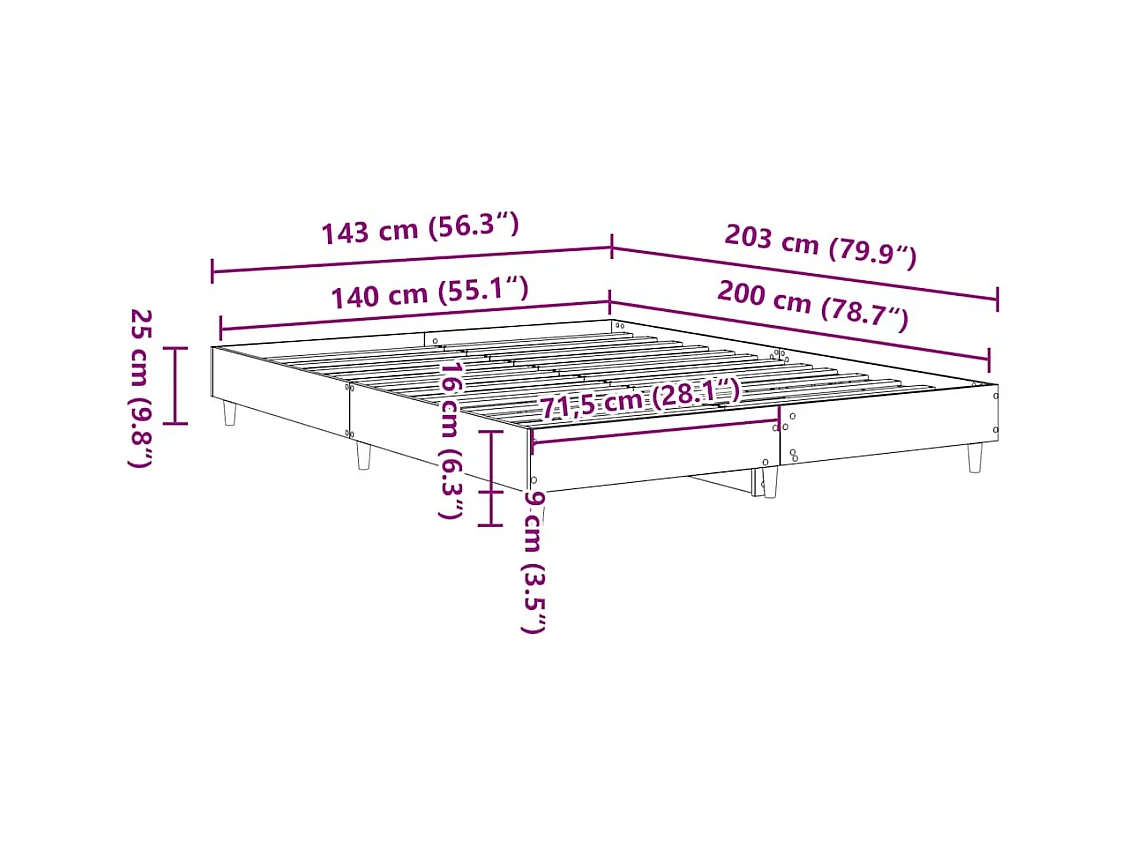 Letto per adulti | Letto matrimoniale | Giroletto senza Materasso Rovere Marrone 140x200 cm Truciolato