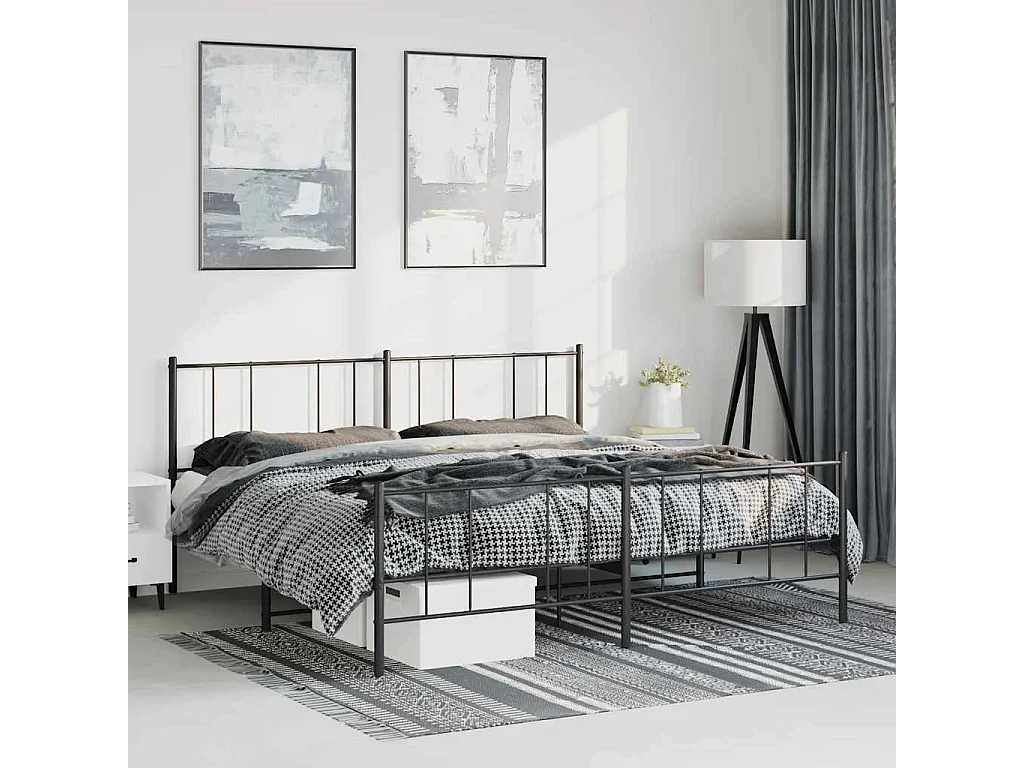 Bedframe | Tweepersoonsbed met hoofd- en voeteneinde metaal zwart 183x213 cm