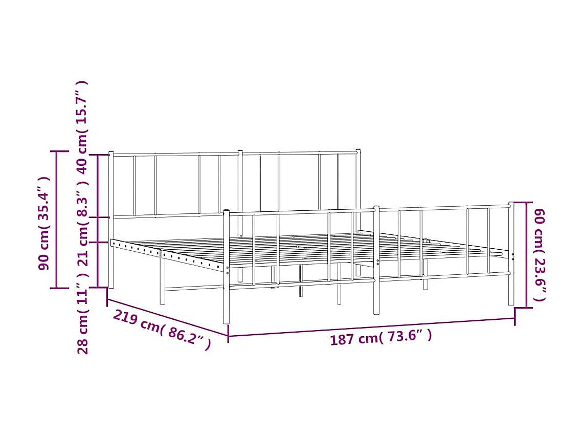 Bedframe | Tweepersoonsbed met hoofd- en voeteneinde metaal zwart 183x213 cm