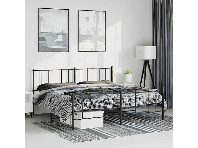 Bedframe | Tweepersoonsbed met hoofd- en voeteneinde metaal zwart 183x213 cm