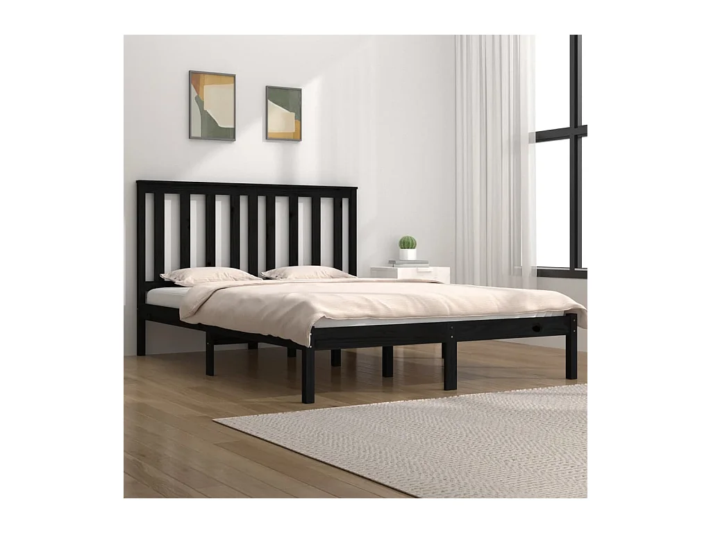 Lit double | Lit adulte | Cadre de lit noir bois massif 140x190 cm