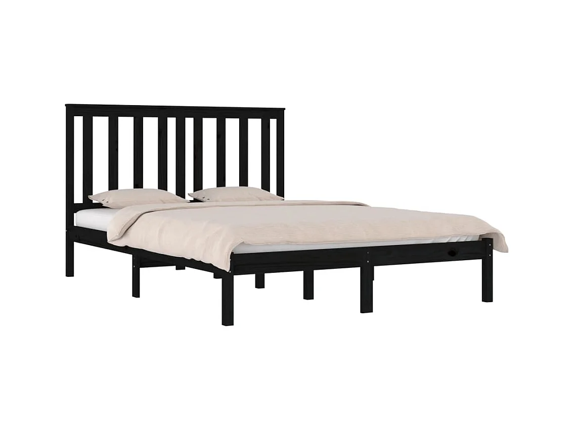 Lit double | Lit adulte | Cadre de lit noir bois massif 140x190 cm