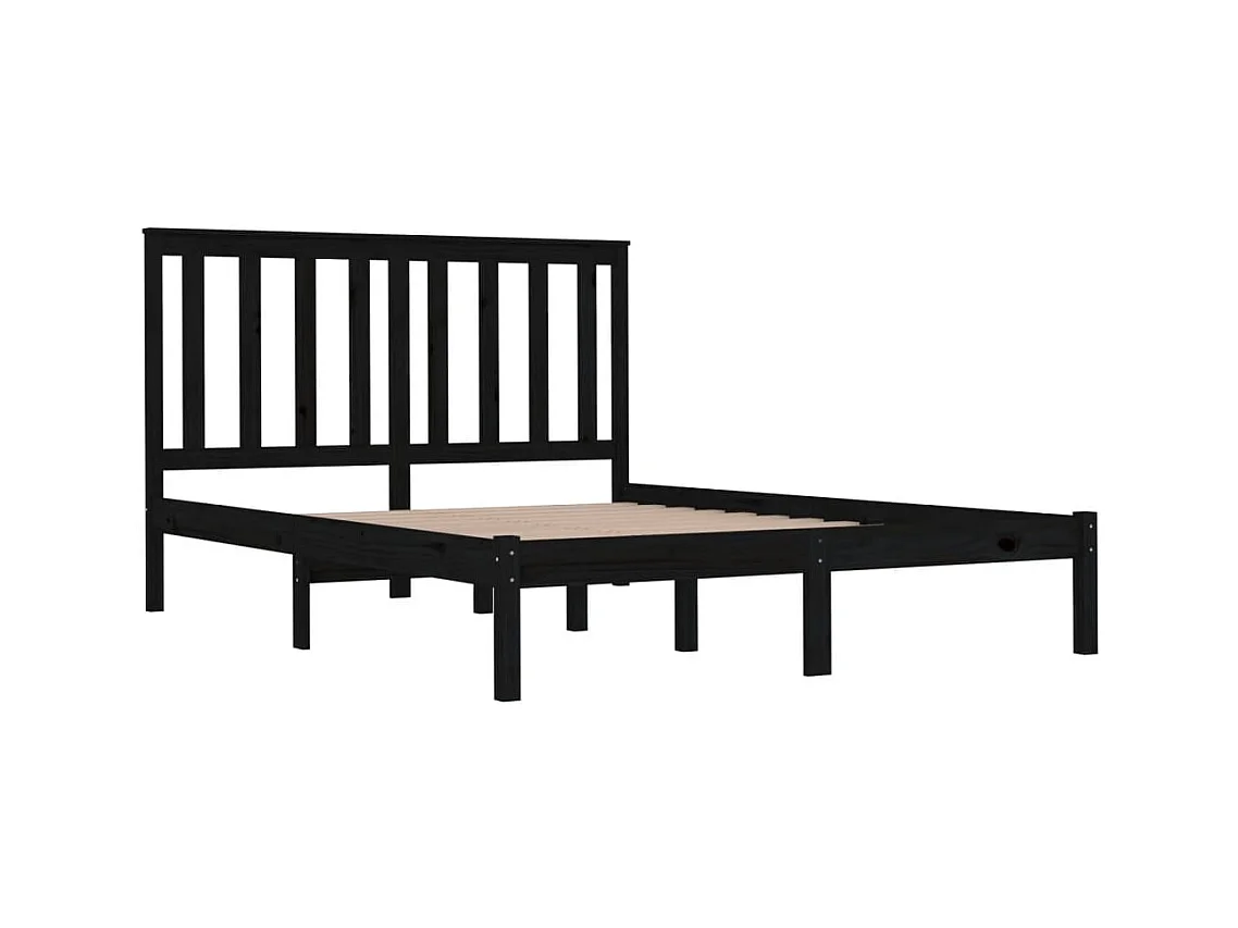 Lit double | Lit adulte | Cadre de lit noir bois massif 140x190 cm