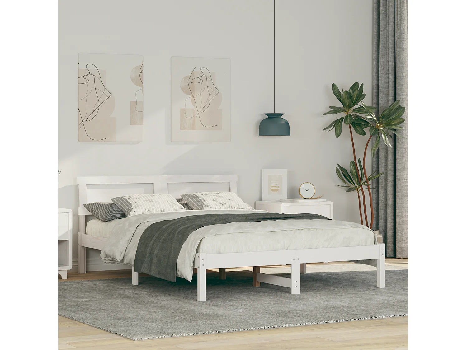 Lit double | Lit adulte | Cadre de lit Blanc 140x190 cm Bois massif en pin
