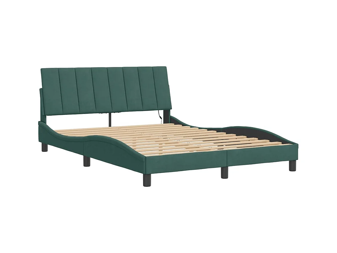 Lit double | Lit adulte | Cadre de lit avec lumières LED vert foncé 140x190 cm velours