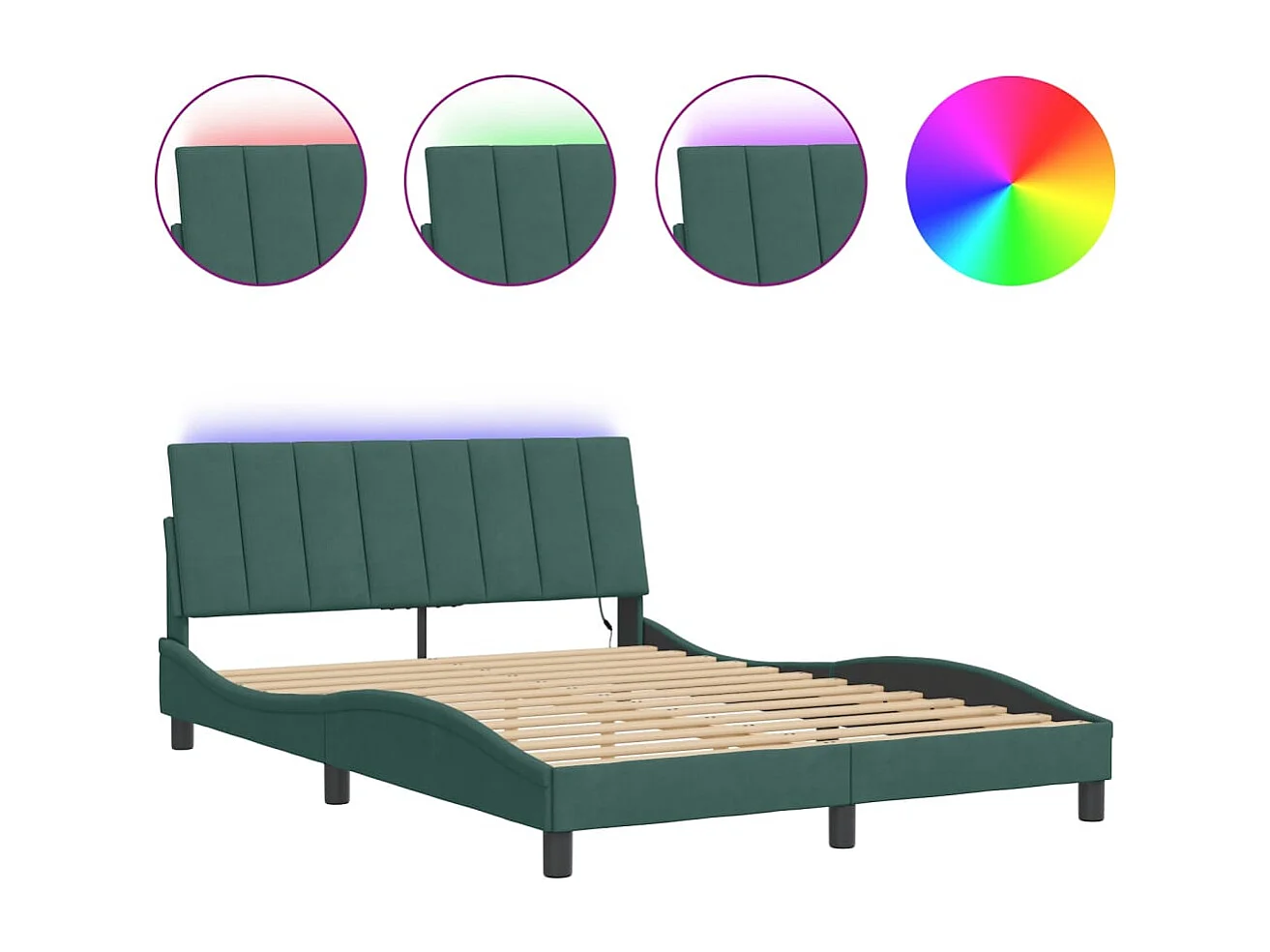 Letto per adulti | Letto matrimoniale | Giroletto con LED senza Materasso Hanko Verde Scuro 140x190 cm in Velluto