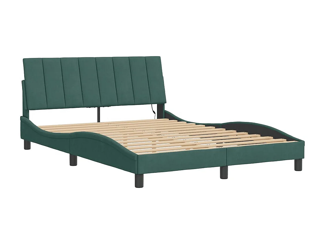 Letto per adulti | Letto matrimoniale | Giroletto con LED senza Materasso Hanko Verde Scuro 140x190 cm in Velluto