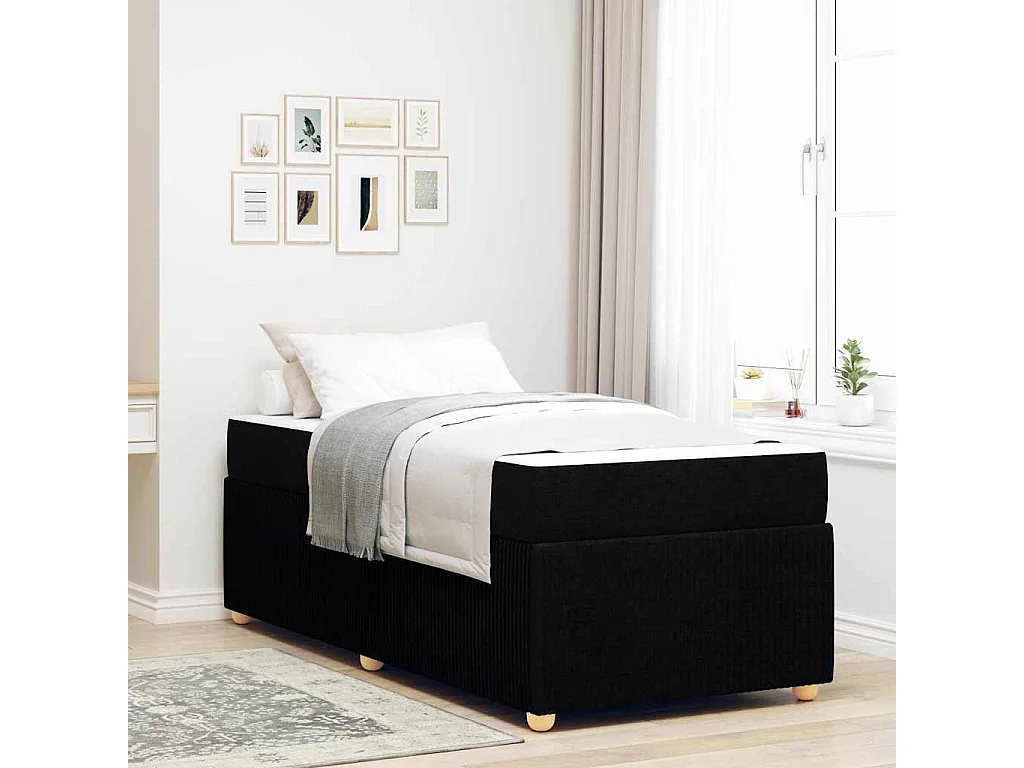 Lit simple | Lit adulte, enfant | Cadre de lit avec matelas Noir 80x200 cm tissu