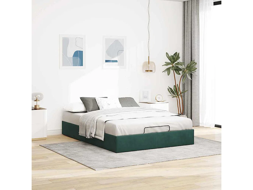 Lit double | Lit adulte | Cadre de lit ottoman vert foncé 140x200 cm velours