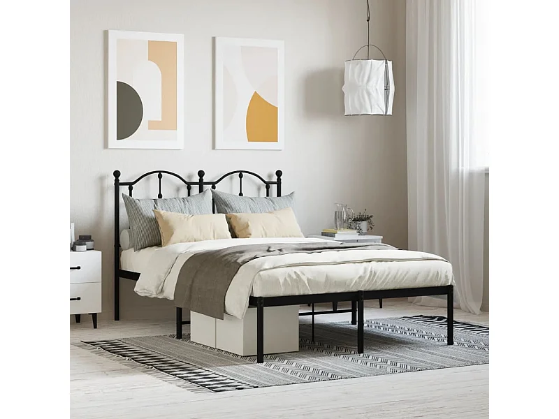 Lit simple | Lit adulte, enfant | Cadre de lit métal avec tête de lit noir 120x200cm