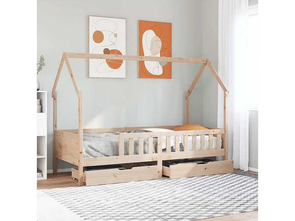 Lit simple | Lit enfant | Cadre de lit enfants avec tiroirs 90x200 cm bois