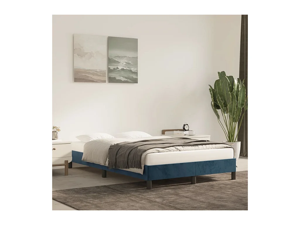 Lit simple | Lit adulte, enfant | Cadre de lit bleu foncé 120x190 cm velours