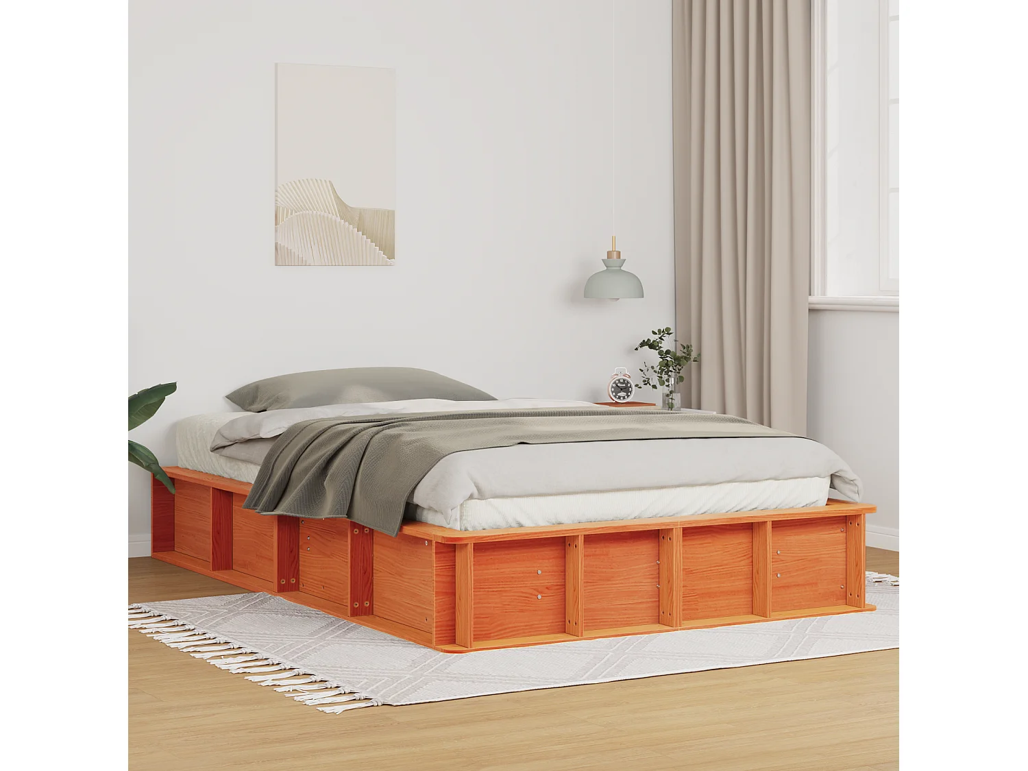 Lit simple | Lit adulte, enfant | Cadre de lit avec stockage Marron cire 120x190 cm bois