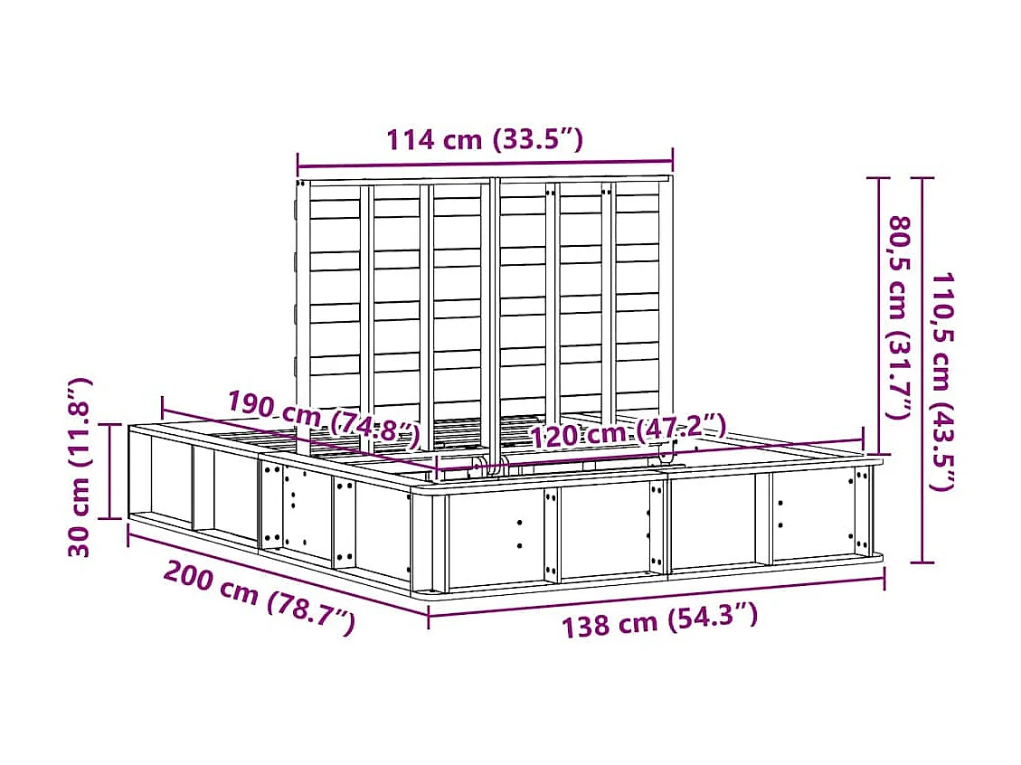 Lit simple | Lit adulte, enfant | Cadre de lit avec stockage Marron cire 120x190 cm bois