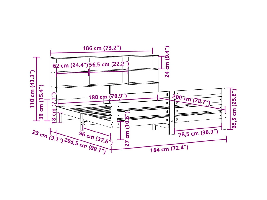 Letto per adulti | Letto matrimoniale | Giroletto senza Materasso Marrone Cera 180x200 cm Legno di Pino