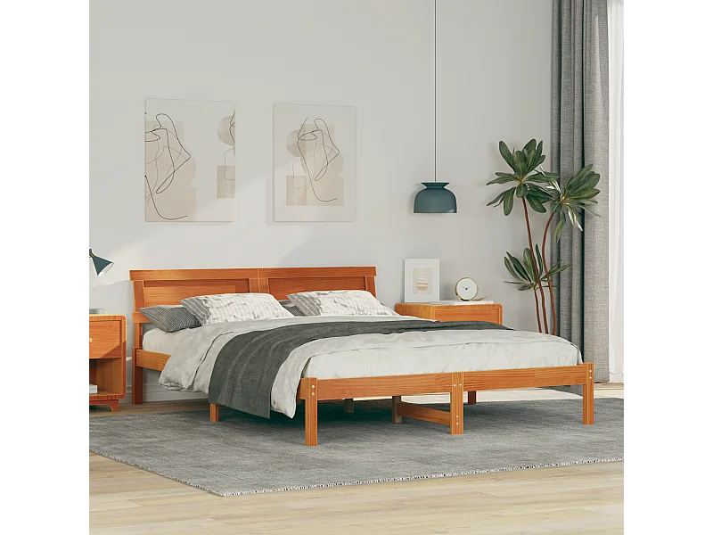 Lit double | Lit adulte | Cadre de lit Marron cire 140x200 cm Bois massif en pin