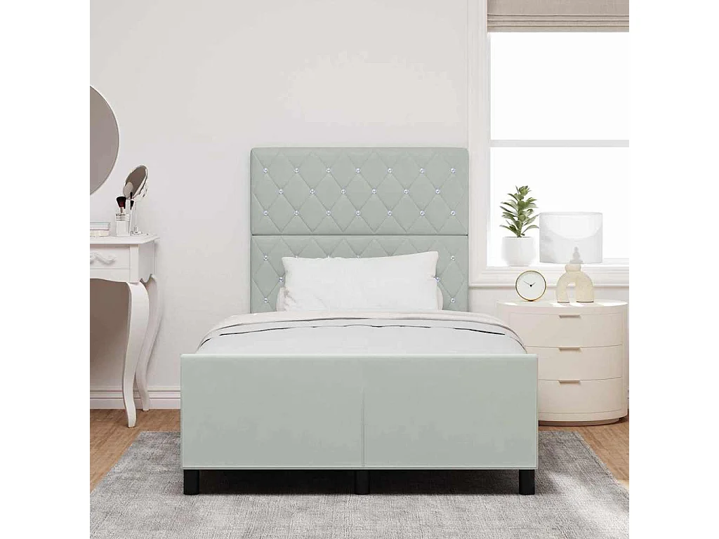 Lit simple | Lit adulte, enfant | Cadre de lit avec tête de lit Gris clair 120x190 cm Velours