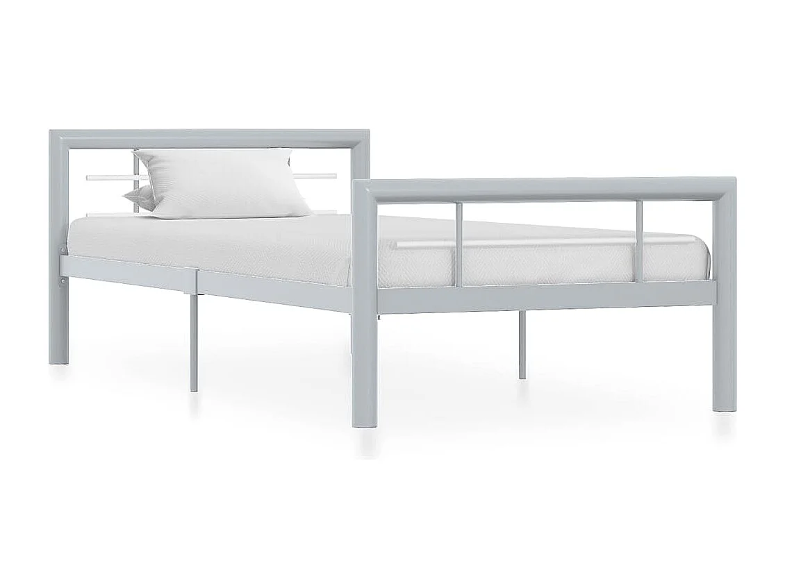 Lit simple | Lit adulte, enfant | Cadre de lit gris et blanc métal 90x200 cm