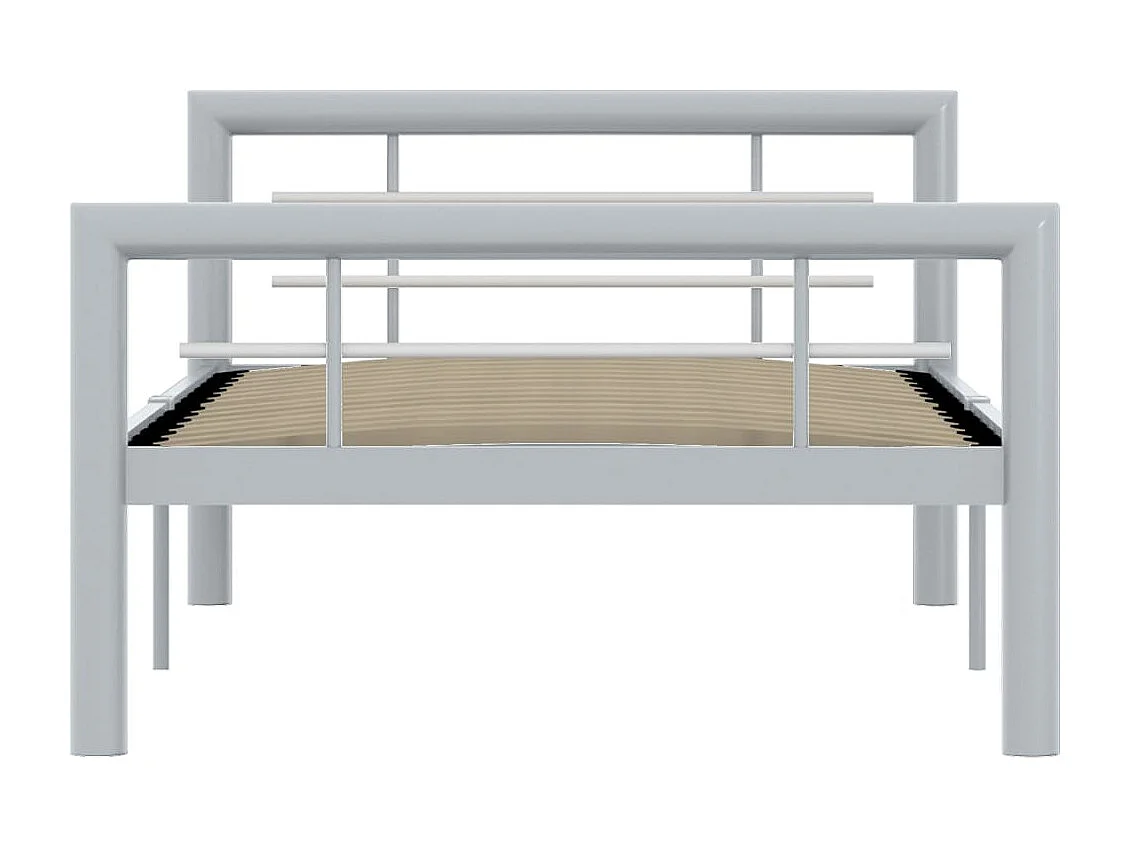 Lit simple | Lit adulte, enfant | Cadre de lit gris et blanc métal 90x200 cm