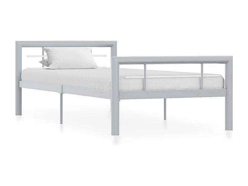 Lit simple | Lit adulte, enfant | Cadre de lit gris et blanc métal 90x200 cm