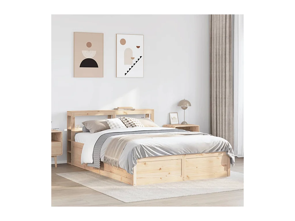 Letto per adulti | Letto matrimoniale | Giroletto con Testiera 140x190 cm in Legno Massello di Pino