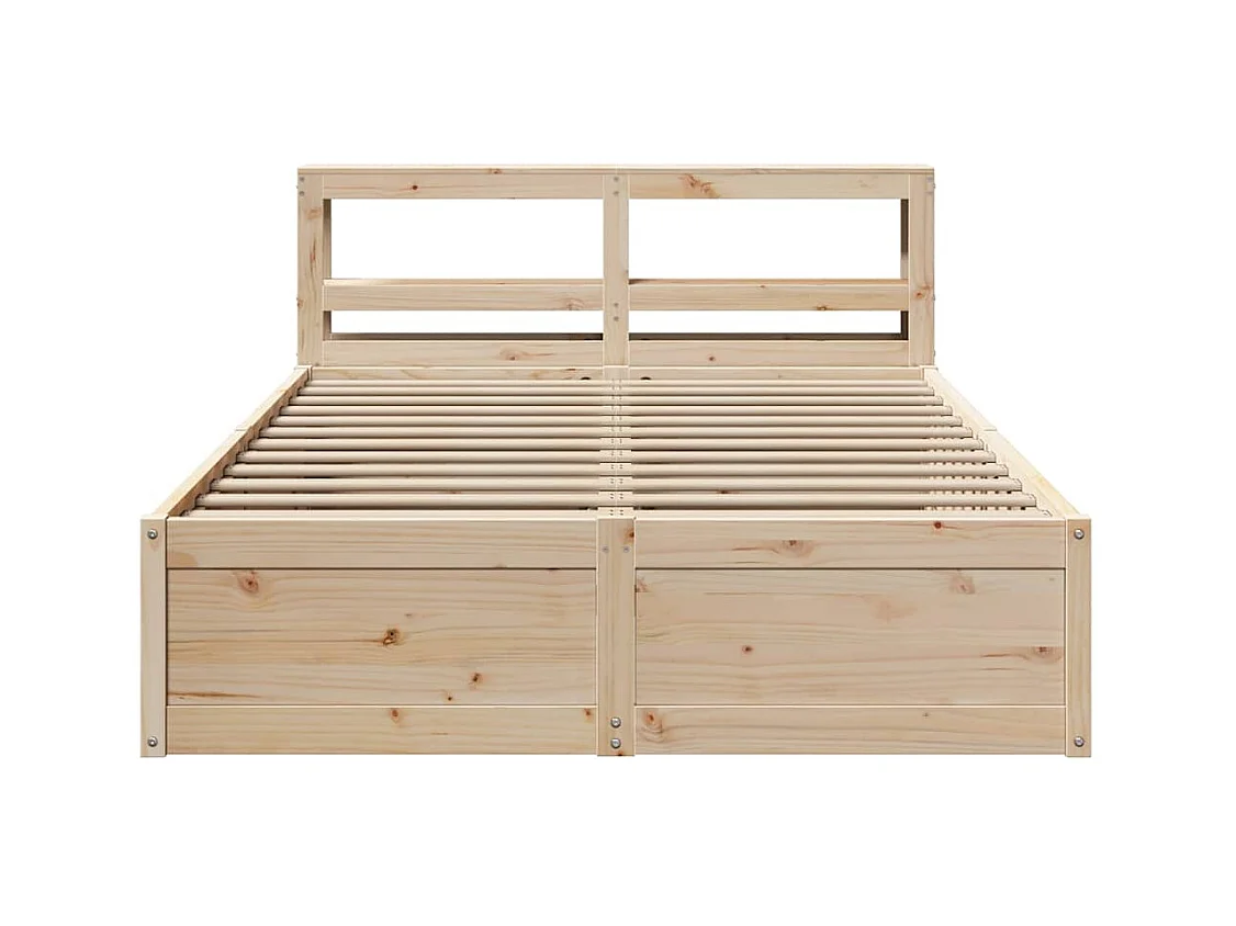 Letto per adulti | Letto matrimoniale | Giroletto con Testiera 140x190 cm in Legno Massello di Pino