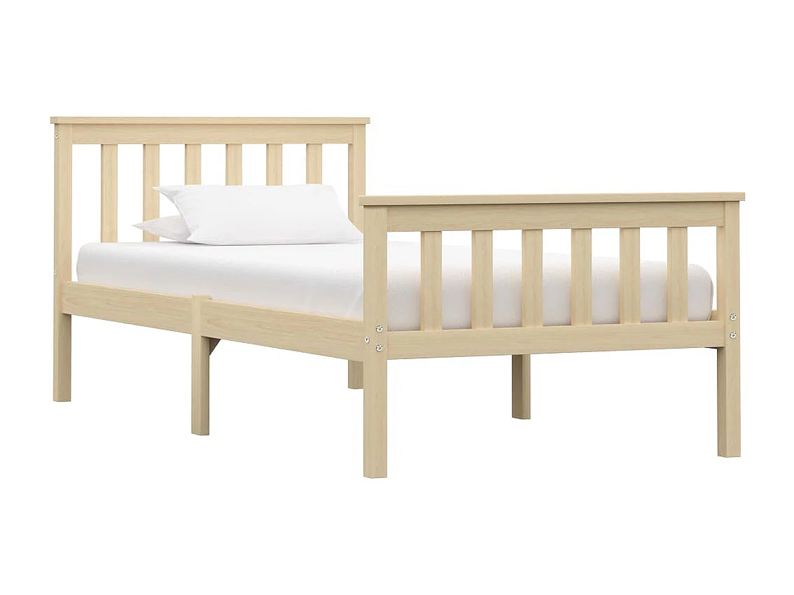 Lit simple | Lit adulte, enfant | Cadre de lit naturel bois massif de pin 100x200 cm