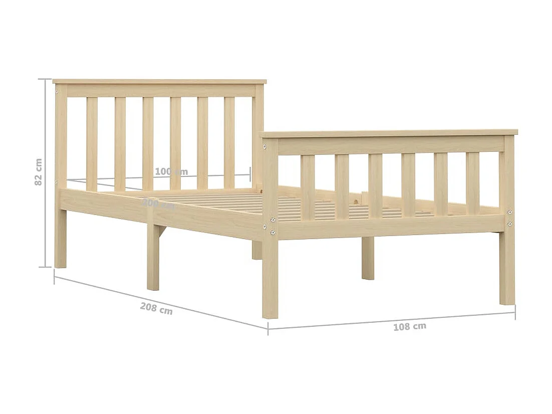 Lit simple | Lit adulte, enfant | Cadre de lit naturel bois massif de pin 100x200 cm