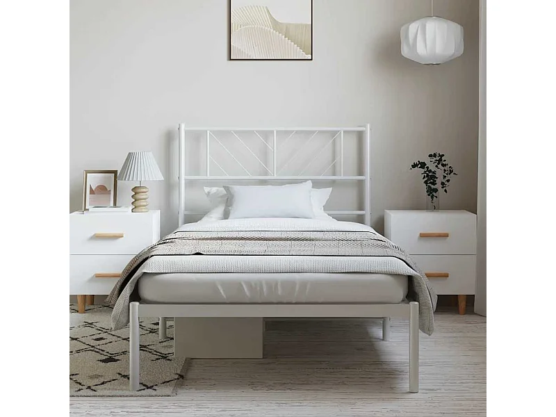Lit simple | Lit adulte, enfant | Cadre de lit métal et tête de lit blanc 100x200 cm