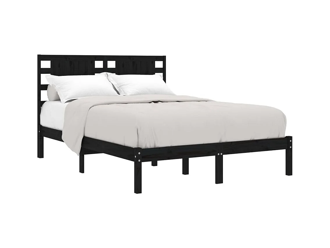 Lit double | Lit adulte | Cadre de lit noir 140x190 cm bois de pin massif