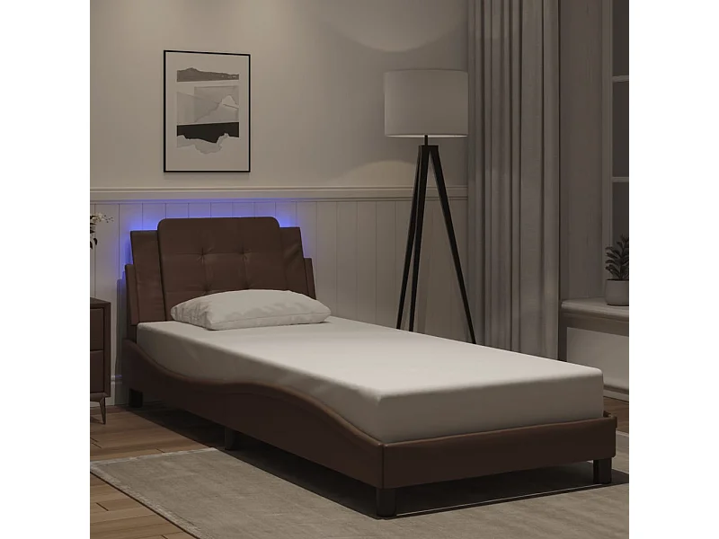 Lit simple | Lit adulte, enfant | Cadre de lit avec LED marron 90x190 cm
