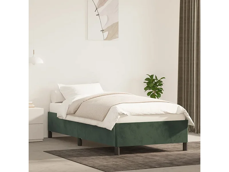 Lit simple | Lit adulte, enfant | Cadre de lit vert foncé 80x200 cm velours