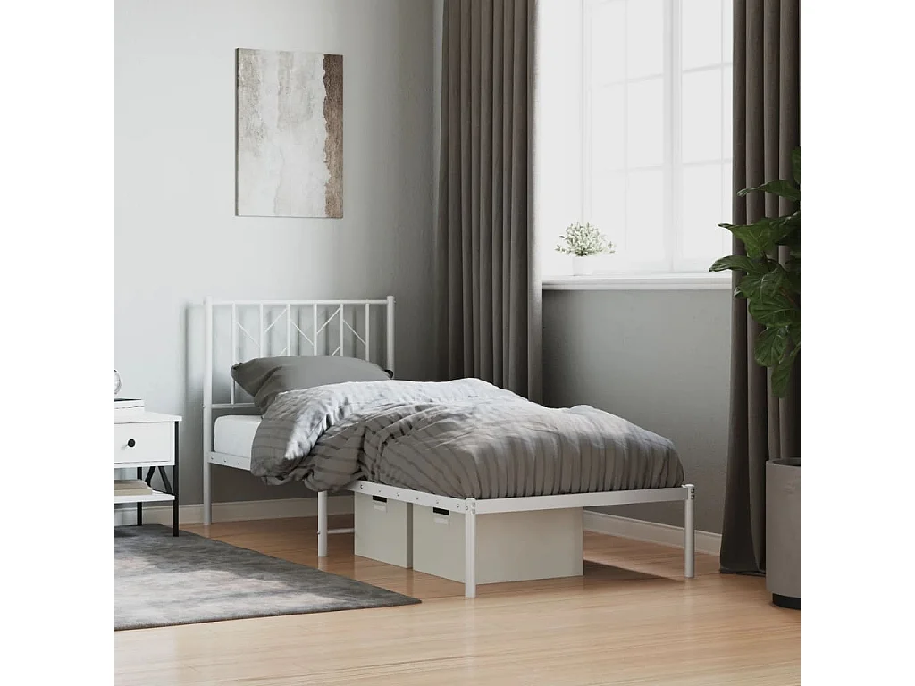 Lit simple | Lit adulte, enfant | Cadre de lit métal avec tête de lit blanc 80x200cm