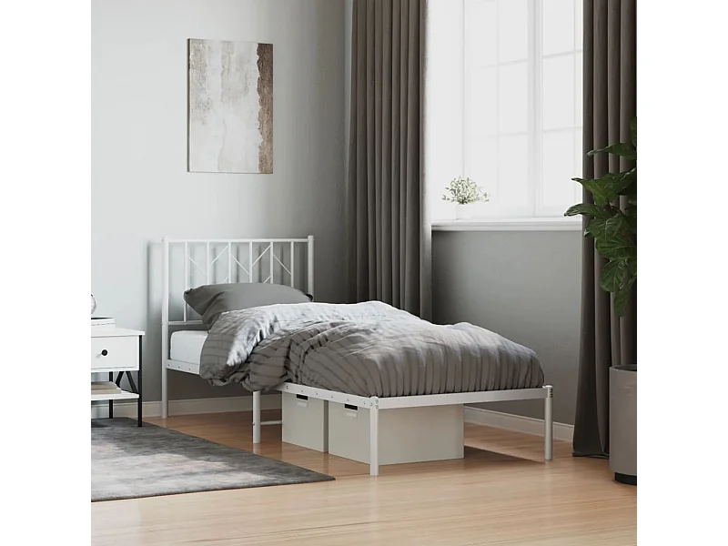 Lit simple | Lit adulte, enfant | Cadre de lit métal avec tête de lit blanc 80x200cm