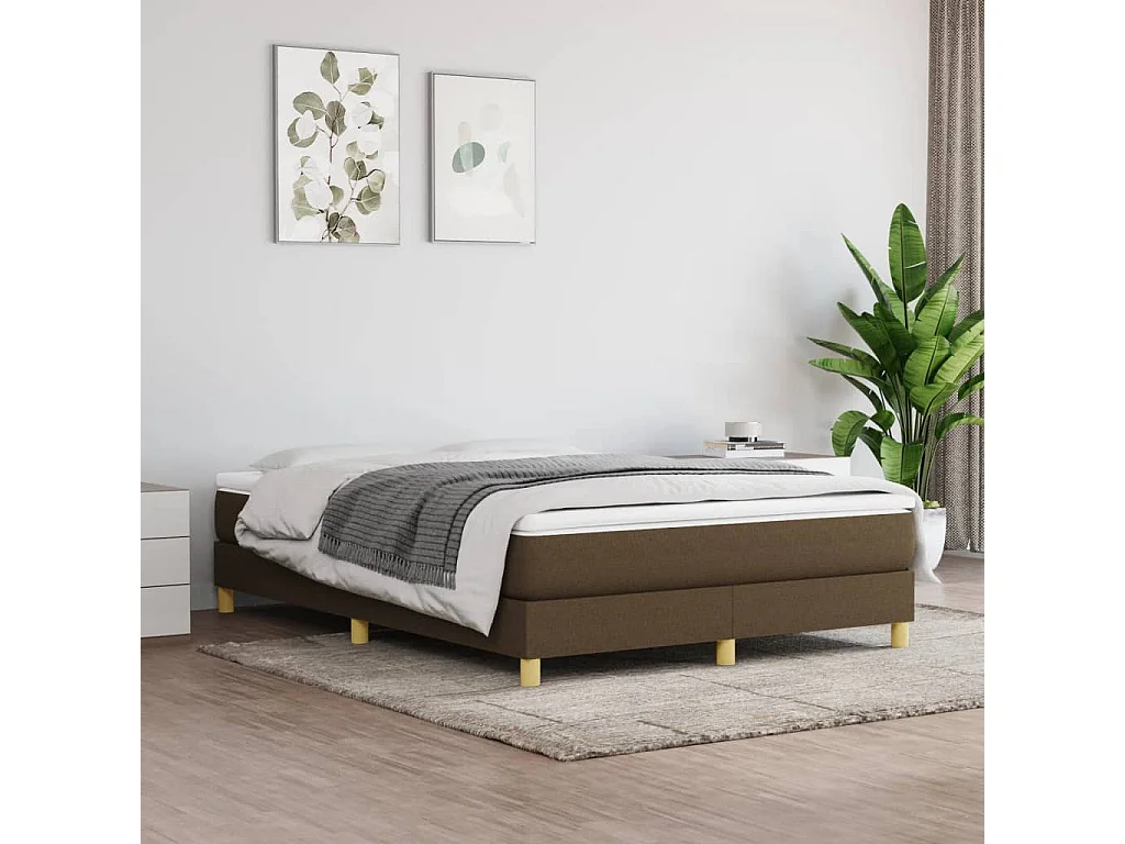 Lit double | Lit adulte | Cadre de lit marron foncé 140x190 cm tissu