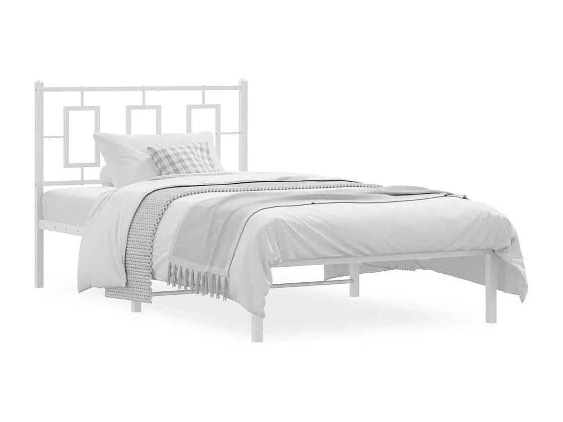 Lit simple | Lit adulte, enfant | Cadre de lit métal et tête de lit blanc 100x190 cm