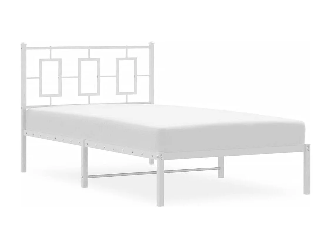 Lit simple | Lit adulte, enfant | Cadre de lit métal et tête de lit blanc 100x190 cm