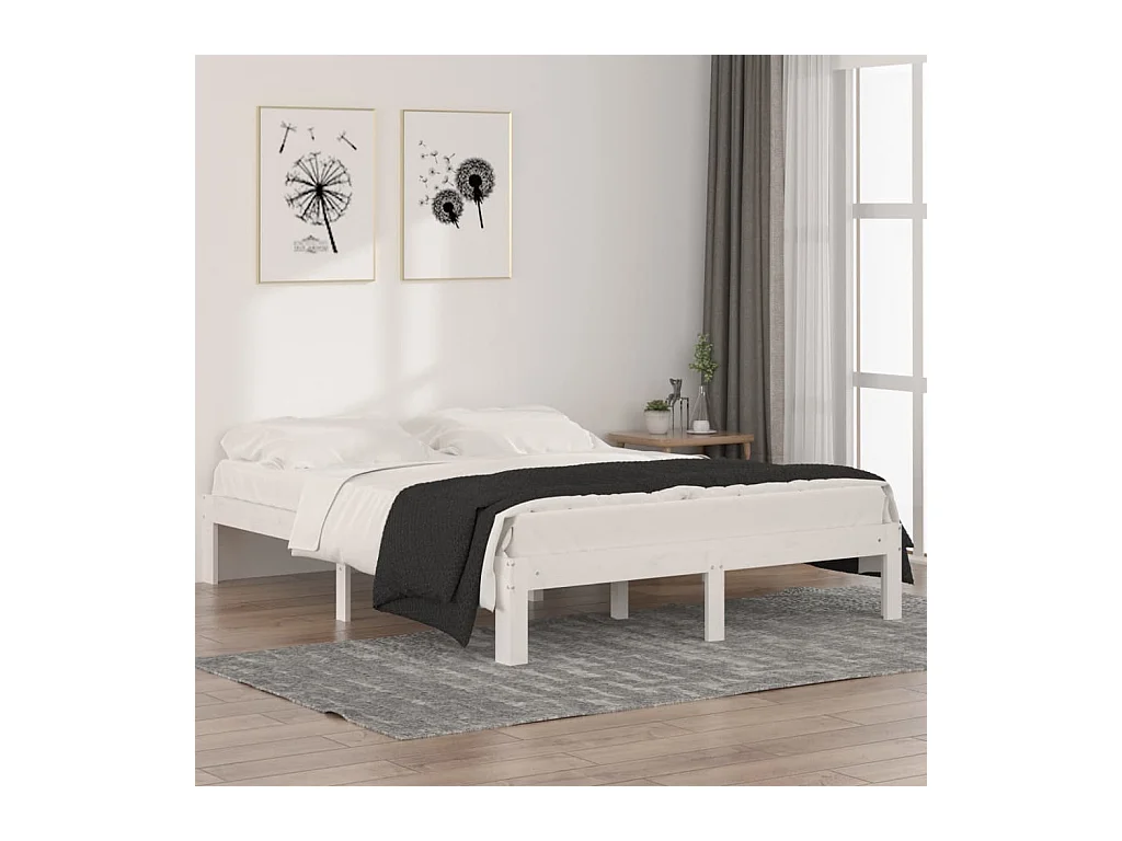 Lit double | Lit adulte | Cadre de lit blanc bois de pin massif 140x190 cm