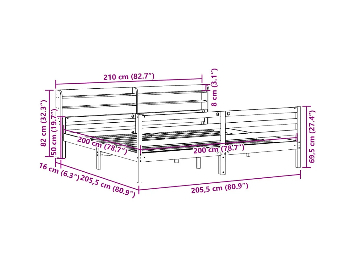 Letto per adulti | Letto matrimoniale | Giroletto con Testiera senza Materasso Bianco 200x200 cm