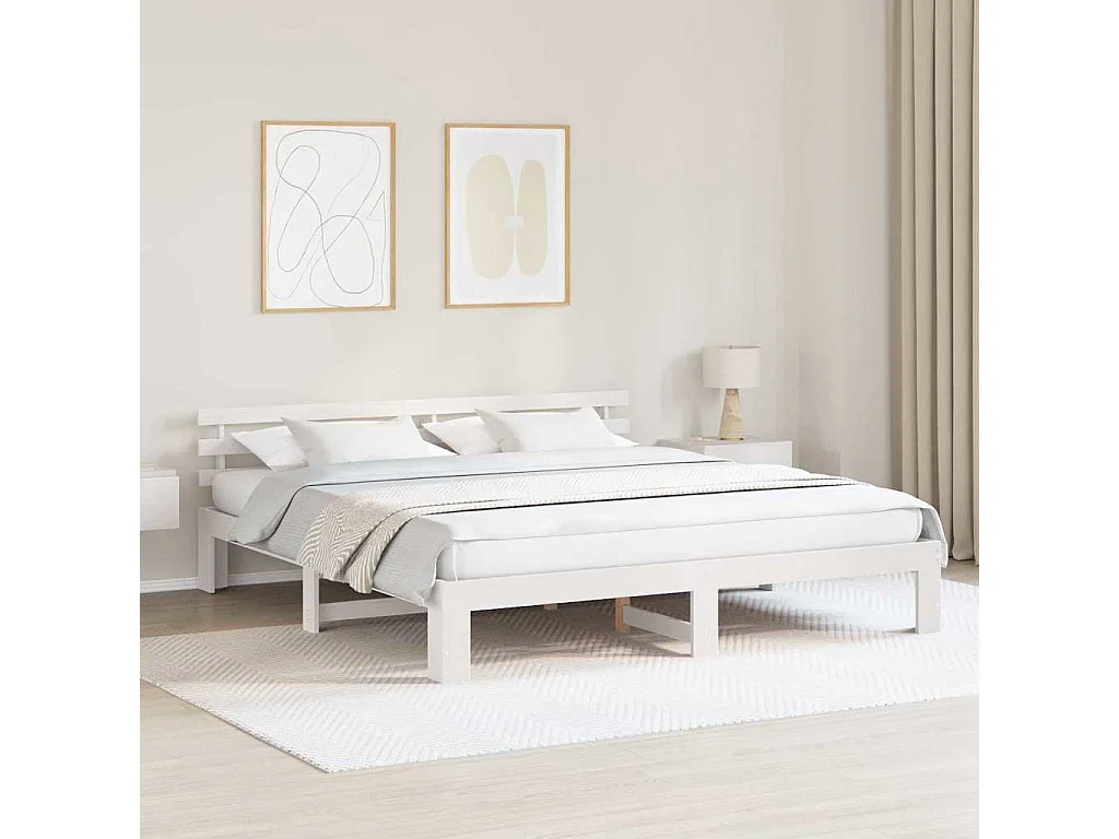 Lit double | Lit adulte | Cadre de lit Blanc 180x200 cm Bois de pin massif