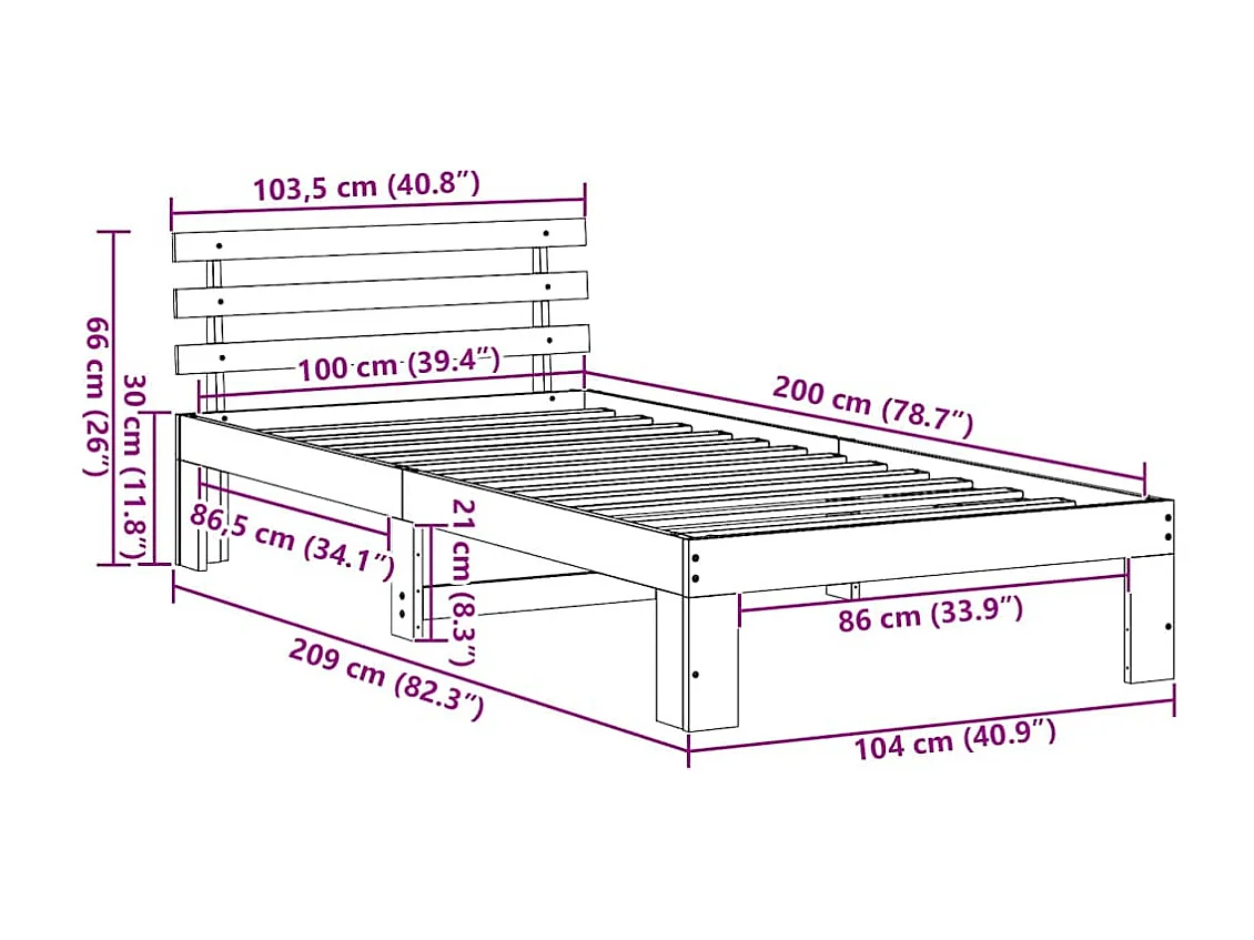 Lit simple | Lit adulte, enfant | Cadre de lit Marron 100x200 cm Bois de pin massif