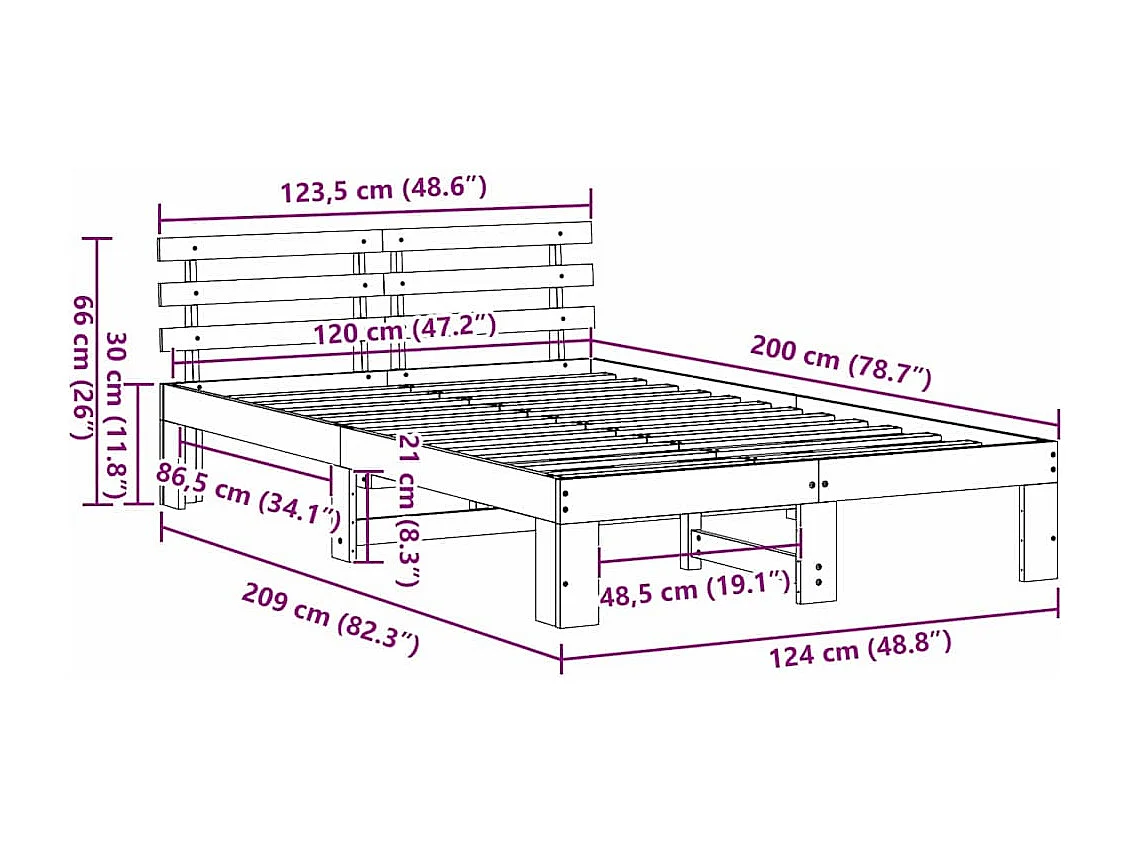 Lit simple | Lit adulte, enfant | Cadre de lit Marron 120x200 cm Bois de pin massif