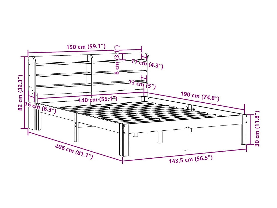 Lit double | Lit adulte | Cadre de lit cire marron 140x190cm bois pin massif