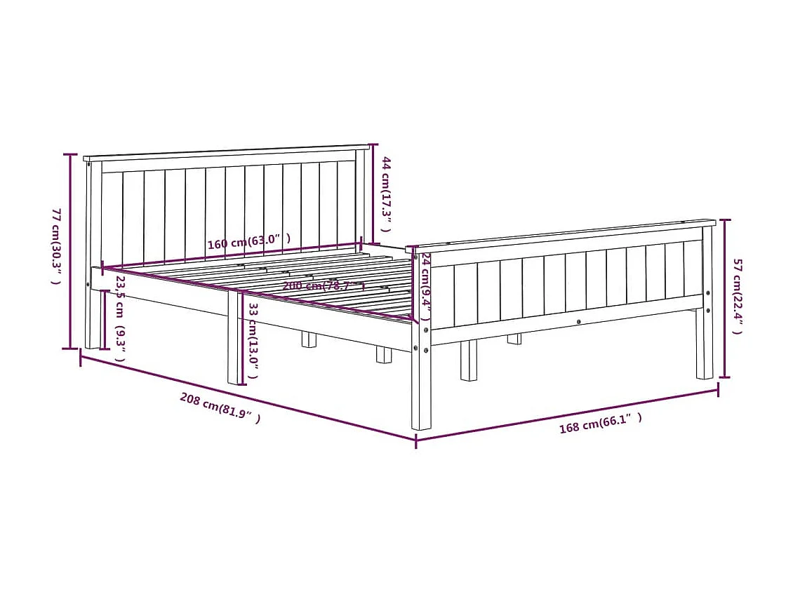 Lit double | Lit adulte | Cadre de lit marron foncé pin massif 160x200 cm