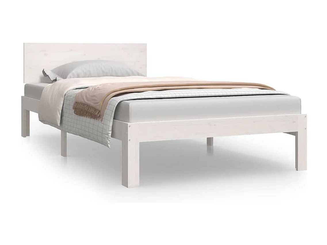 Lit simple | Lit adulte, enfant | Cadre de lit blanc bois de pin massif 100x200 cm