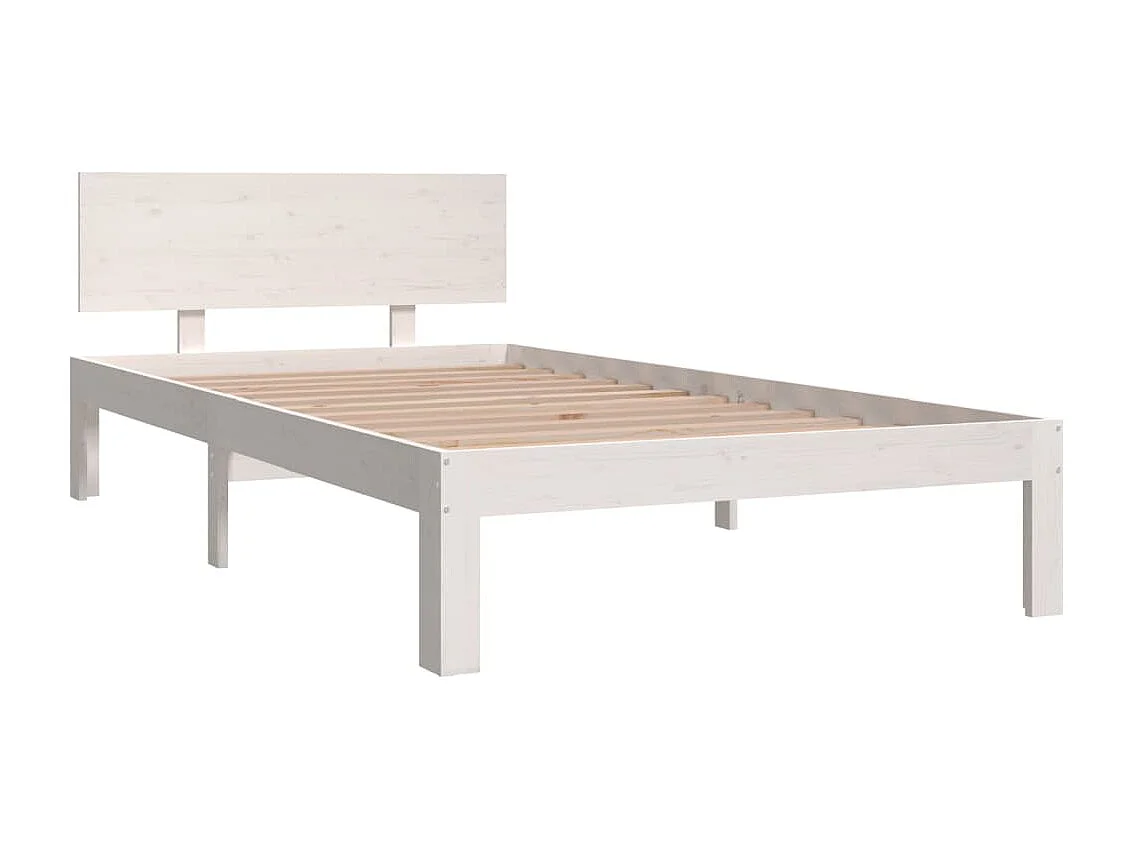 Lit simple | Lit adulte, enfant | Cadre de lit blanc bois de pin massif 100x200 cm