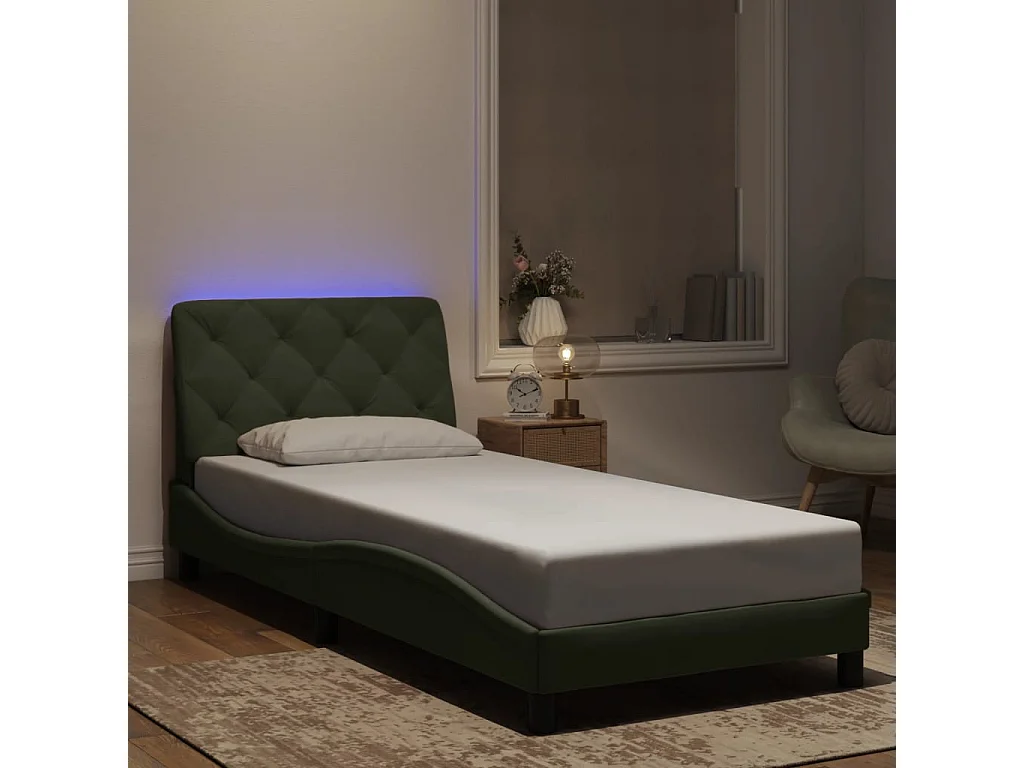 Lit simple | Lit adulte, enfant | Cadre de lit avec LED gris clair 90x200 cm velours